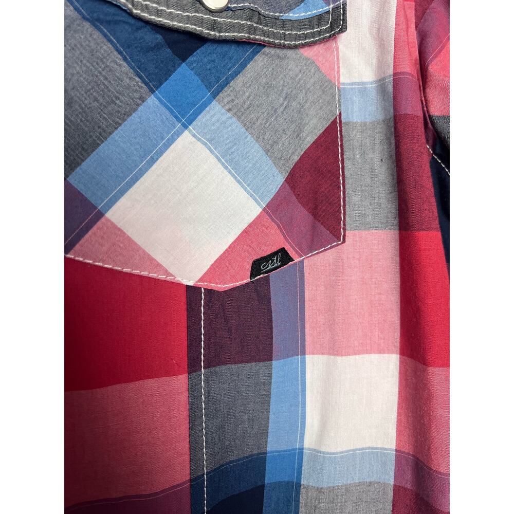 Coastal Men's Red White Blue Plaid Shirt Size XL Short Sleeve Button Up - Picture 11 of 14